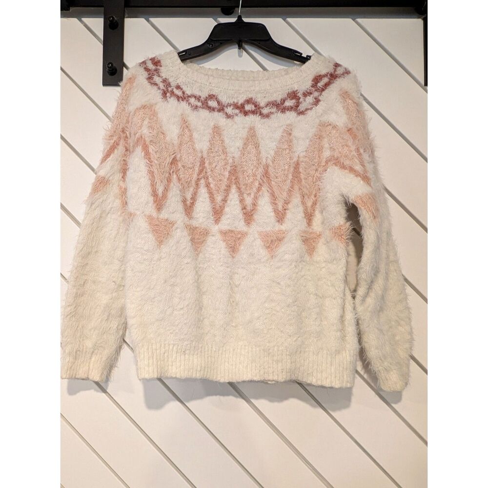 LC LAUREN CONRAD Fair Isle Eyelash Sweater Gardenia Size Medium